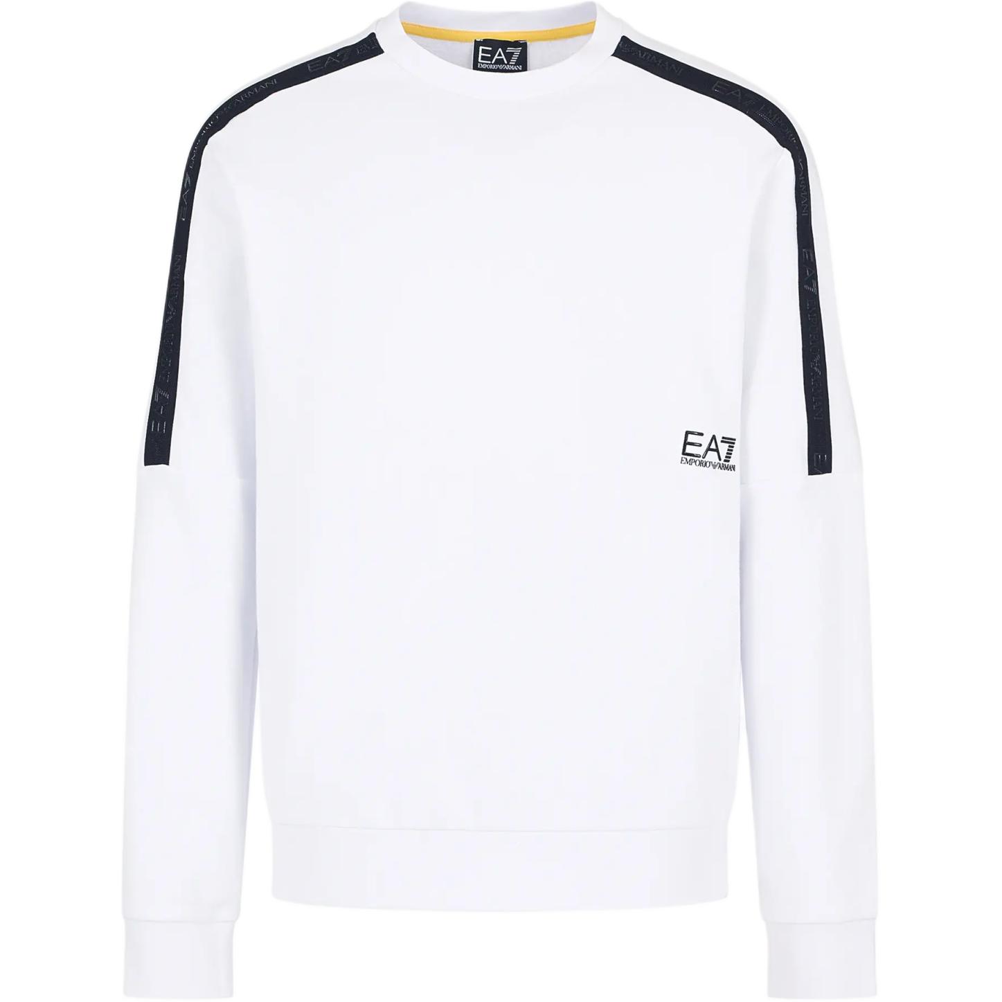 Emporio Armani EA7 SS24 White Logo Printed Crewneck Sweatshirt 3DPM56-PJEQZ-1100