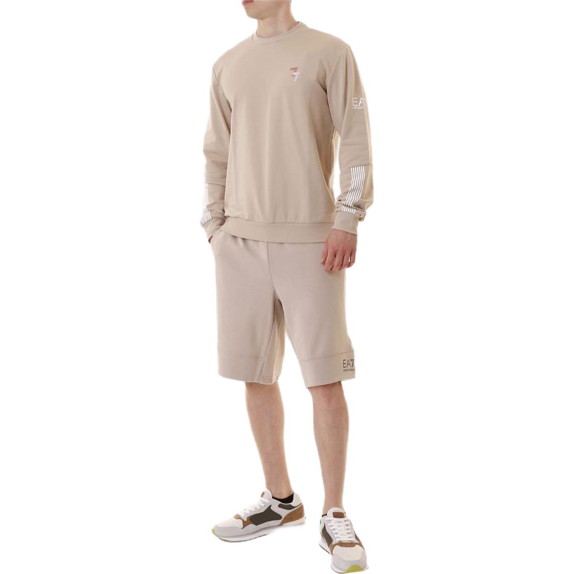 Emporio Armani EA7 Striped Logo Print Crewneck Sweatshirt Off-White 3RPM06-PJLIZ-1722