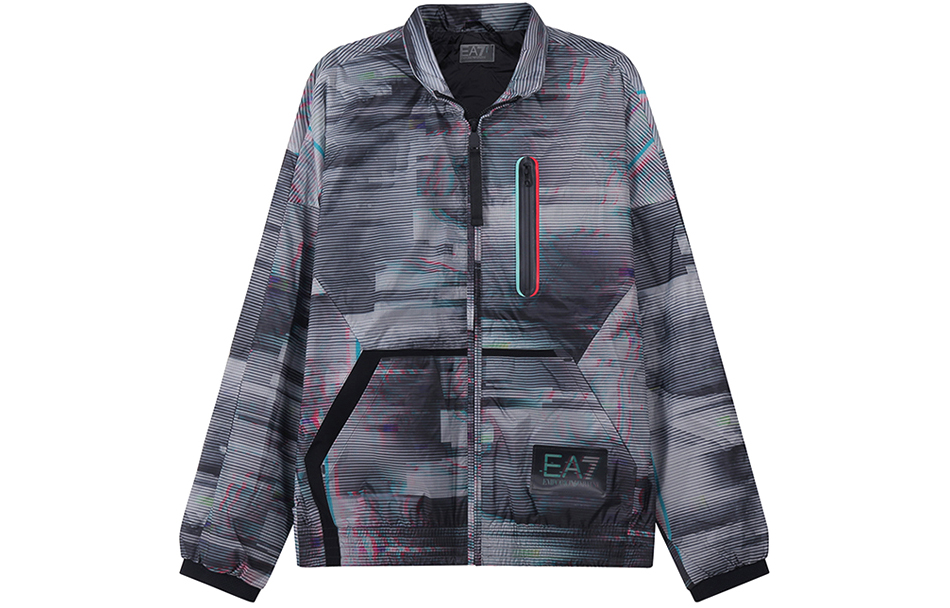 Emporio Armani EA7 Striped Stand Collar Jacket FW22 - Gray Patterned Stripes 3LPB24-PN2TZ-2928