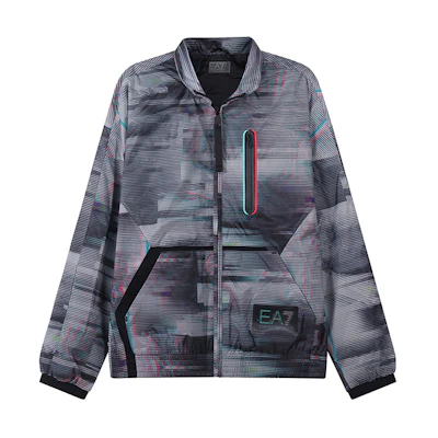 Emporio Armani EA7 Striped Stand Collar Jacket FW22 - Gray Patterned Stripes 3LPB24-PN2TZ-2928