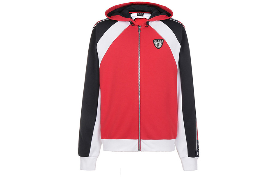 Emporio Armani EA7 Two-Tone Hooded Jacket in Racing Red 6HPM01-PJ3MZ-1451