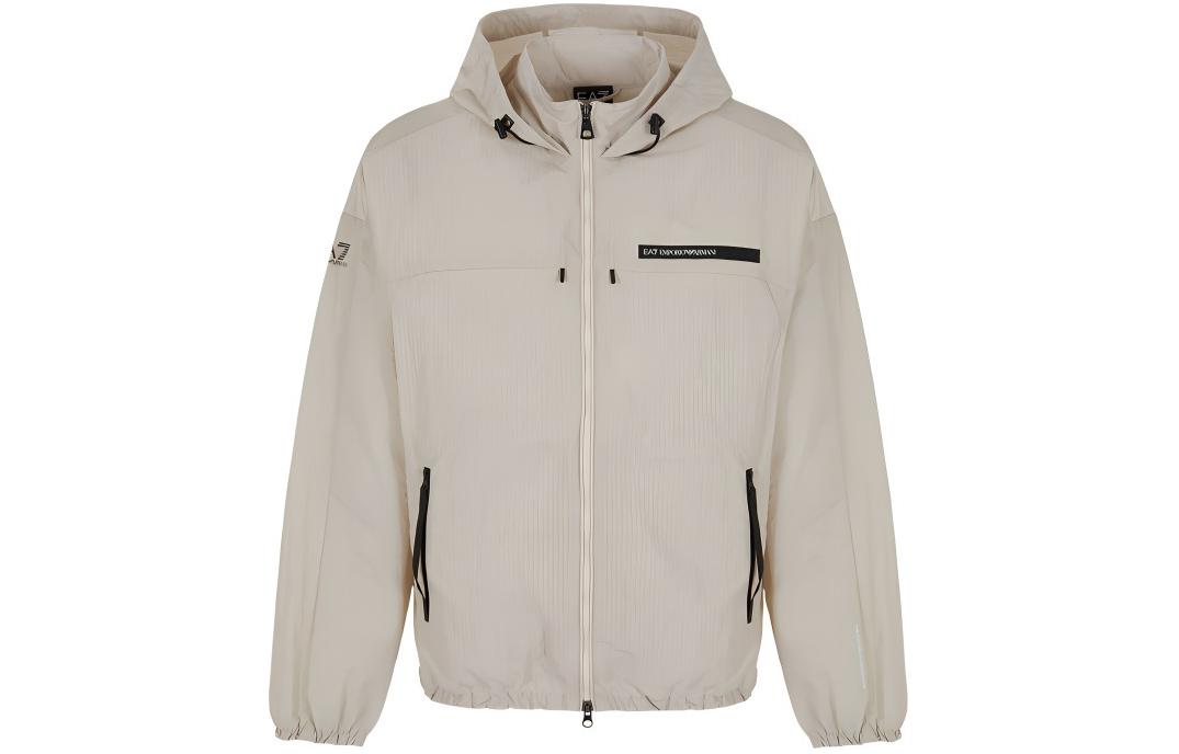 EMPORIO ARMANI EA7 Unisex Hooded Zip-Up Bomber Jacket SS24 Light Beige 3DPB19-PNFVZ-1946