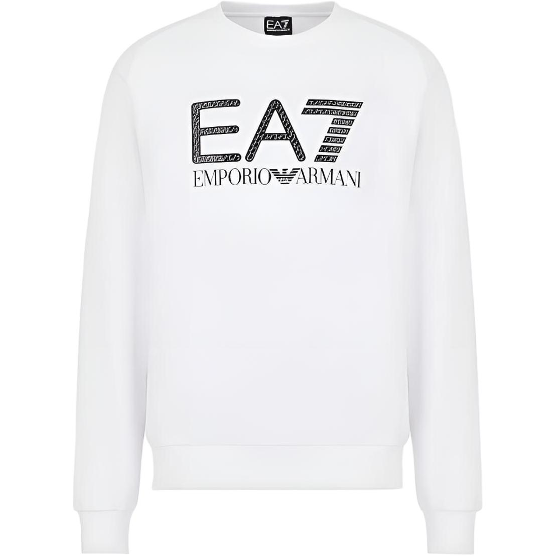 Emporio Armani EA7 White Crewneck Sweatshirt with Logo Print 3LPM54-PJEQZ-1100