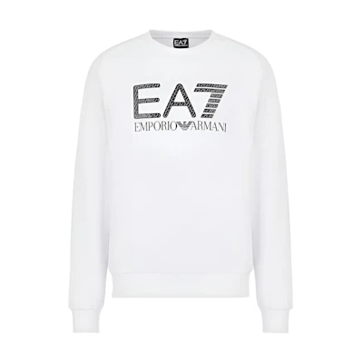 Emporio Armani EA7 White Crewneck Sweatshirt with Logo Print 3LPM54-PJEQZ-1100