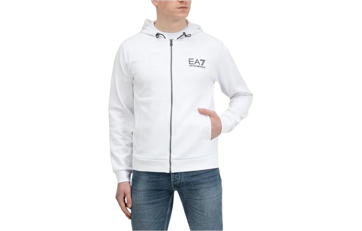 Emporio Armani EA7 White Hoodie Full-Zip Jacket 3LPM82-PJARZ-1100
