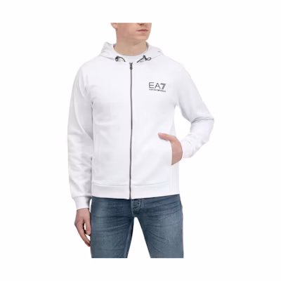 Emporio Armani EA7 White Hoodie Full-Zip Jacket 3LPM82-PJARZ-1100