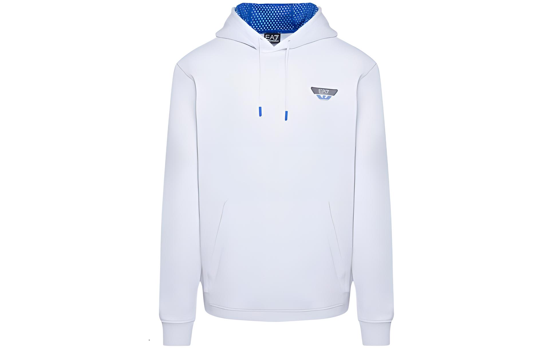 Emporio Armani EA7 White Hoodie with Eagle Logo and Letter Print 6LPM72-PJEQZ-1100
