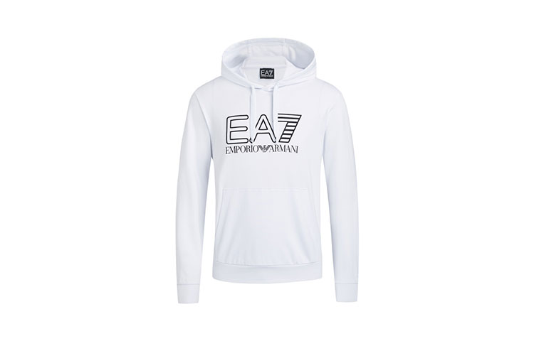 Emporio Armani EA7 White Hoodie with Logo Print and Lettering 3KPMD6-PJ05Z-1100