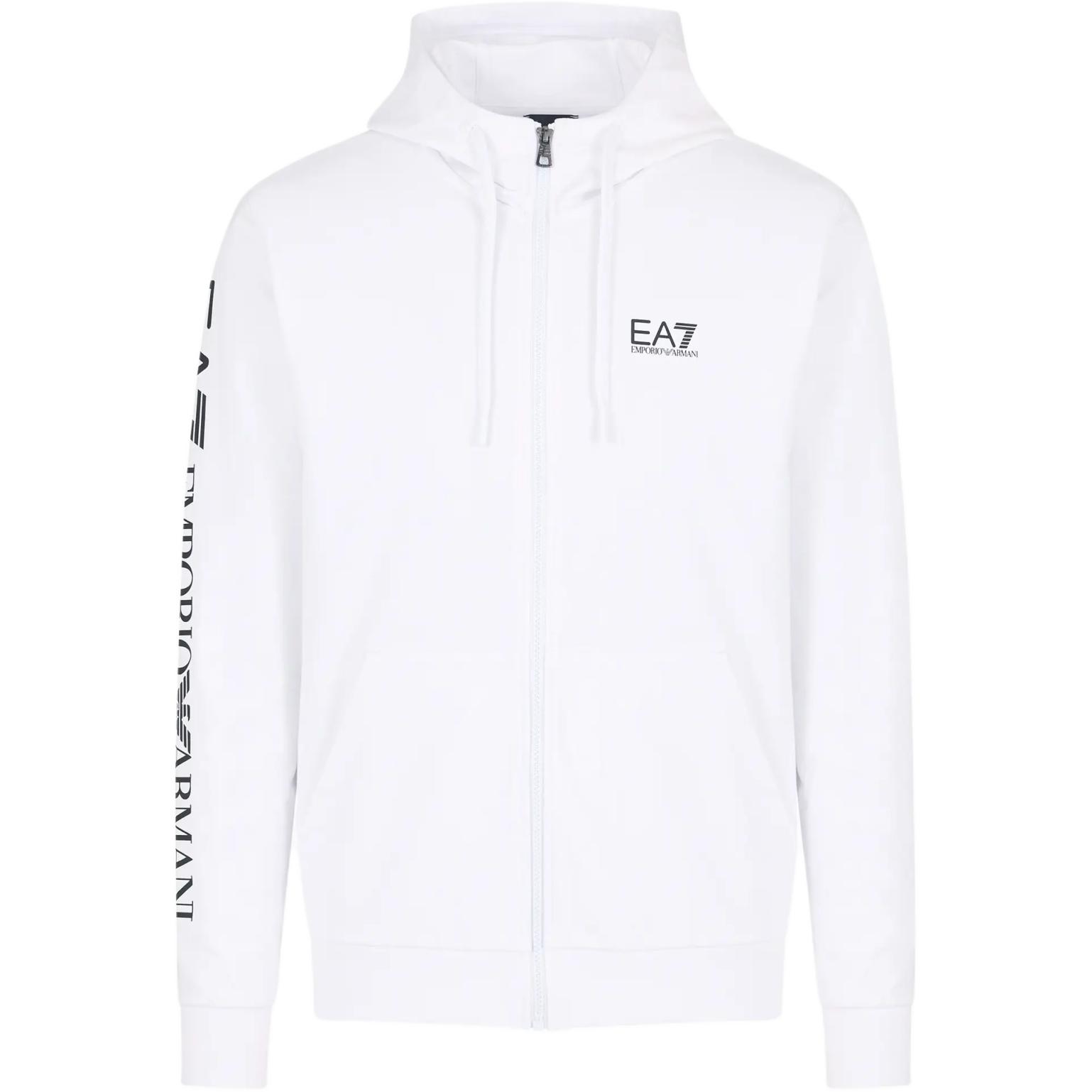 Emporio Armani EA7 White Hoodie with Logo Print and Zip - SS24 Collection 8NPM13-PJ05Z-1100