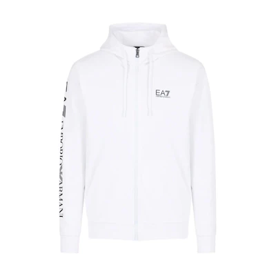 Emporio Armani EA7 White Hoodie with Logo Print and Zip - SS24 Collection 8NPM13-PJ05Z-1100