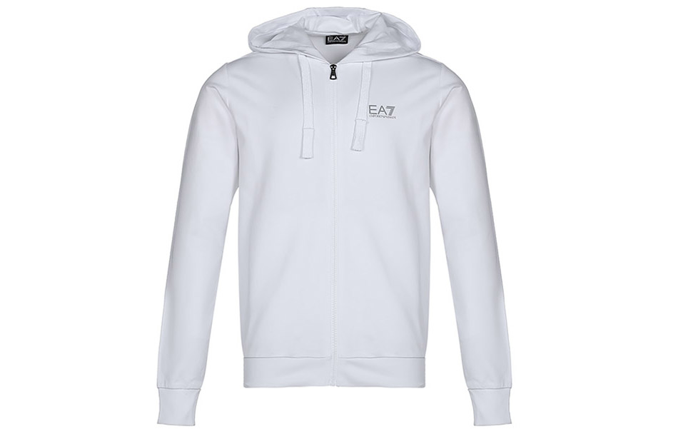 Order Emporio Armani EA7 Hoodie Putih dengan Logo Cetakan & Zip Penutup 8NPM03-PJ05Z-0100