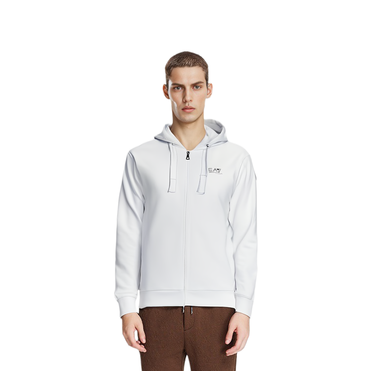 Shop Emporio Armani EA7 Hoodie Putih dengan Logo Cetakan & Zip Penutup 8NPM03-PJ05Z-0100