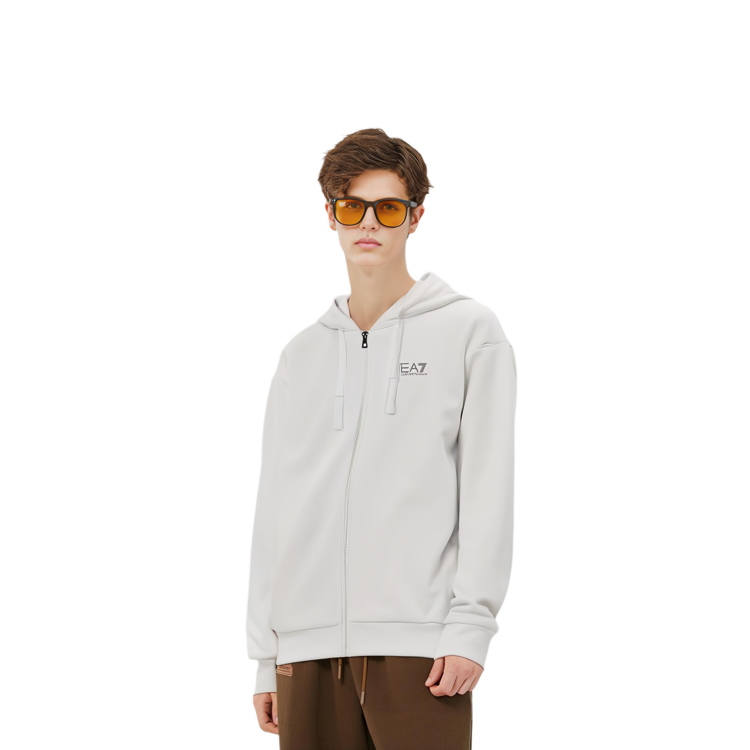 Purchase Emporio Armani EA7 Hoodie Putih dengan Logo Cetakan & Zip Penutup 8NPM03-PJ05Z-0100