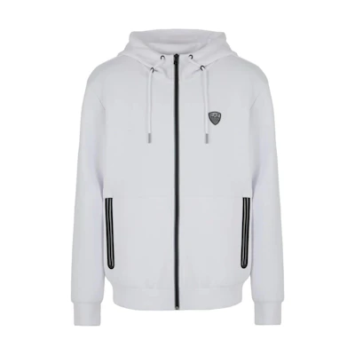 Emporio Armani EA7 White Logo Hoodie Full-Zip Sweatshirt SS24 8NPM20-PJ4EZ-1100