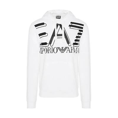Emporio Armani EA7 White Logo Hoodie Pullover Sweatshirt 3HPM28-PJ05Z-1100