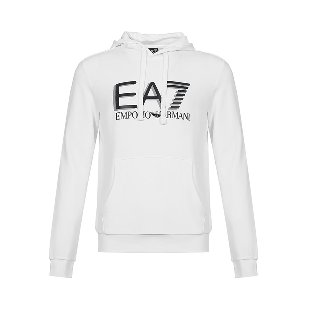 Emporio Armani EA7 White Logo Print Drawstring Hoodie SS22 3HPM92-PJ8BZ-1100