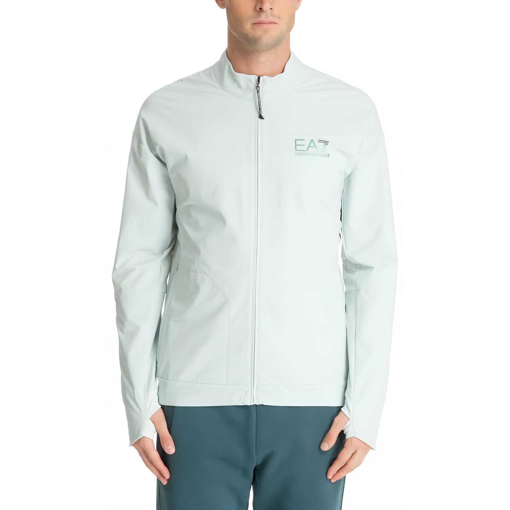 Emporio Armani EA7 White Logo Print Half-Zip High-Neck Jacket 3DPM31-PNFWZ-1133