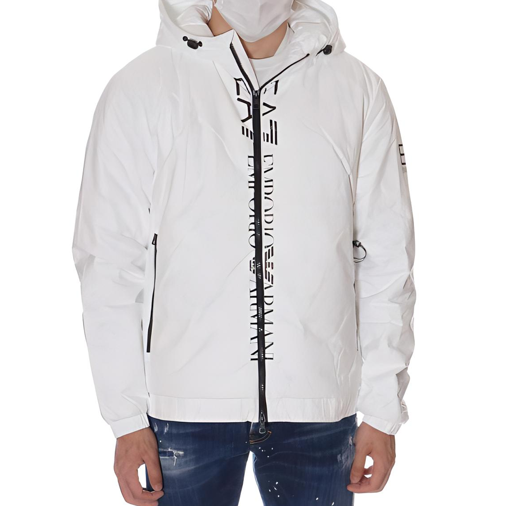 Emporio Armani EA7 White Logo Print Hooded Zip-Up Jacket 6HPB58-PNB9Z-1100
