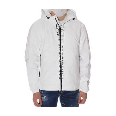 Emporio Armani EA7 White Logo Print Hooded Zip-Up Jacket 6HPB58-PNB9Z-1100