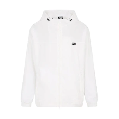 Emporio Armani EA7 White Logo Print Hooded Zip Jacket Loose Fit 3DPB17-PN5ZZ-1100