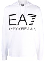 EMPORIO ARMANI EA7 White Logo Print Hoodie with Long Sleeves. 6KPM69-PJBWZ-1100 EMPORIO ARMANI EA7 White Logo Print Hoodie with Long Sleeves. 6KPM69-PJBWZ-1100