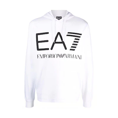EMPORIO ARMANI EA7 White Logo Print Hoodie with Long Sleeves. 6KPM69-PJBWZ-1100