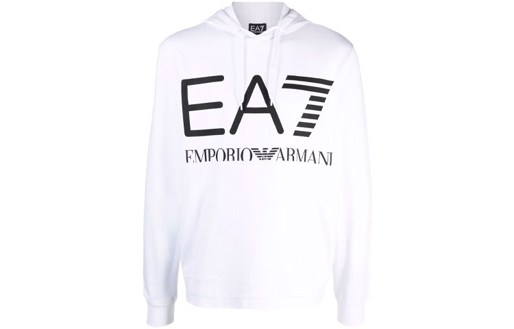 Order EMPORIO ARMANI EA7 White Logo Print Hoodie with Long Sleeves. 6KPM69-PJBWZ-1100