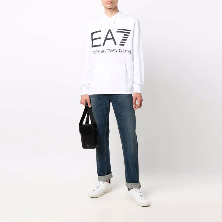 Lookbook EMPORIO ARMANI EA7 White Logo Print Hoodie with Long Sleeves. 6KPM69-PJBWZ-1100