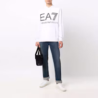 Lookbook EMPORIO ARMANI EA7 White Logo Print Hoodie with Long Sleeves. 6KPM69-PJBWZ-1100