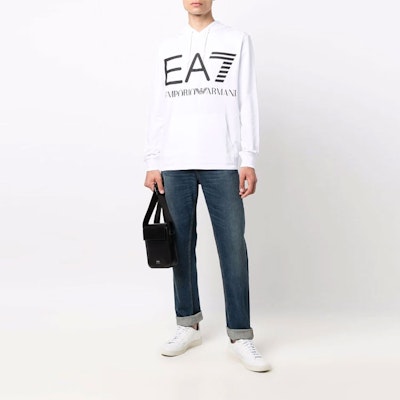EMPORIO ARMANI EA7 White Logo Print Hoodie with Long Sleeves. 6KPM69-PJBWZ-1100 Lookbook EMPORIO ARMANI EA7 White Logo Print Hoodie with Long Sleeves. 6KPM69-PJBWZ-1100