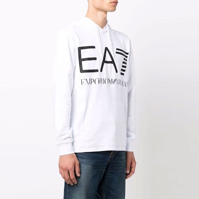 EMPORIO ARMANI EA7 White Logo Print Hoodie with Long Sleeves. 6KPM69-PJBWZ-1100 Shop EMPORIO ARMANI EA7 White Logo Print Hoodie with Long Sleeves. 6KPM69-PJBWZ-1100