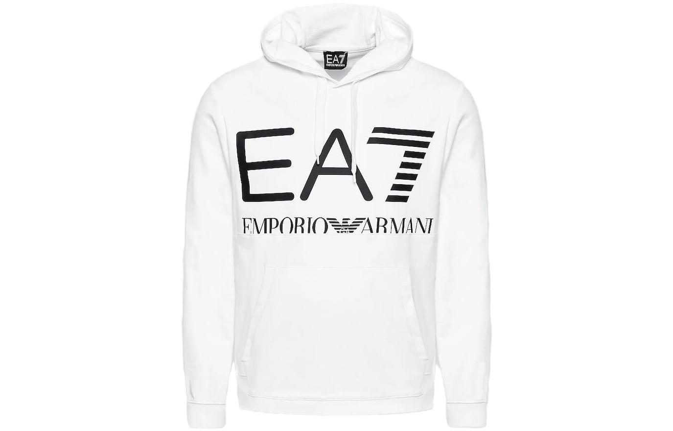 Emporio Armani EA7 White Logo Print Pullover Hoodie 6RPM09-PJSHZ-1100