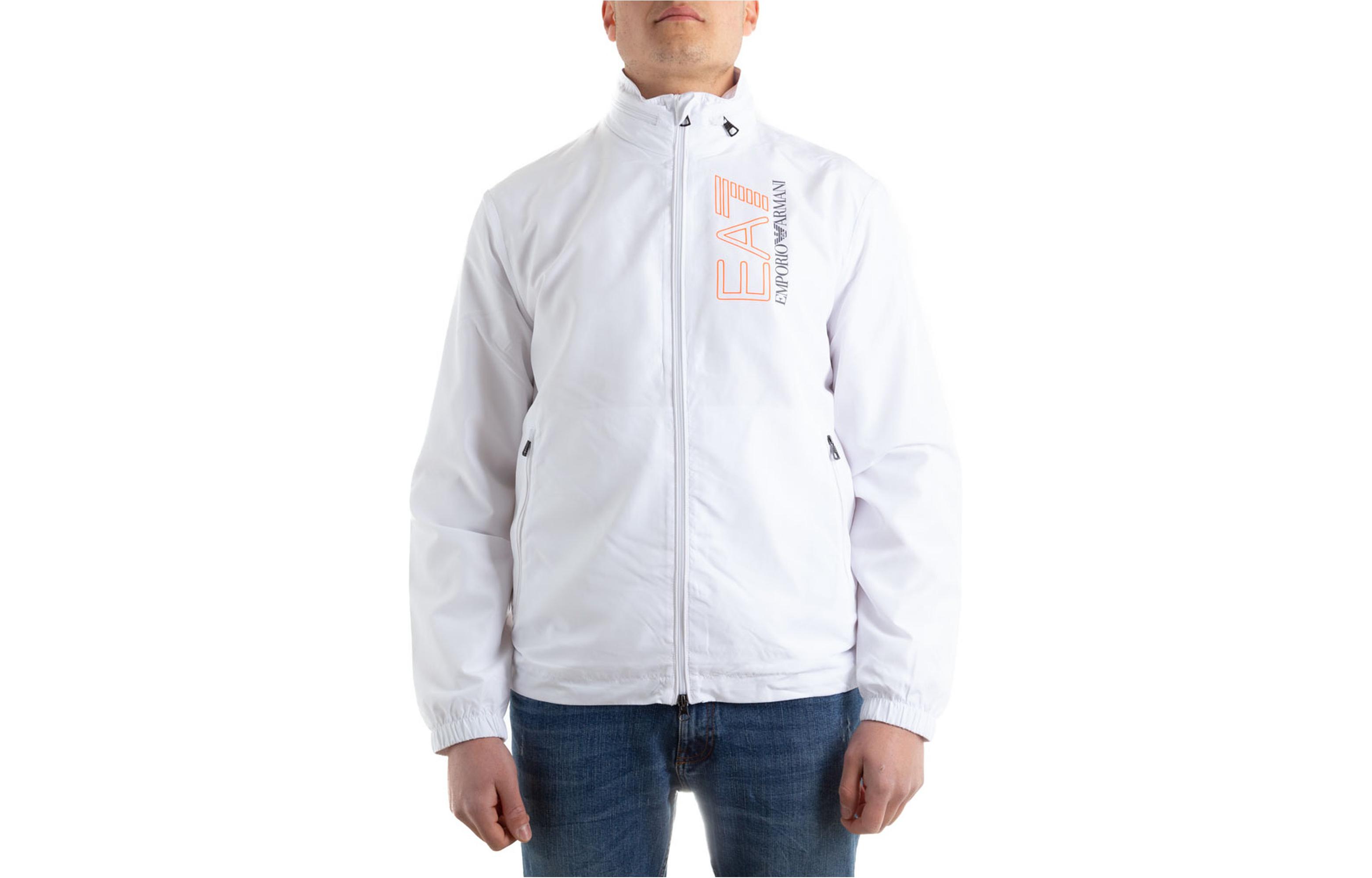 Emporio Armani EA7 White Logo Print Stand Collar Jacket 3KPB04-PN28Z-1100