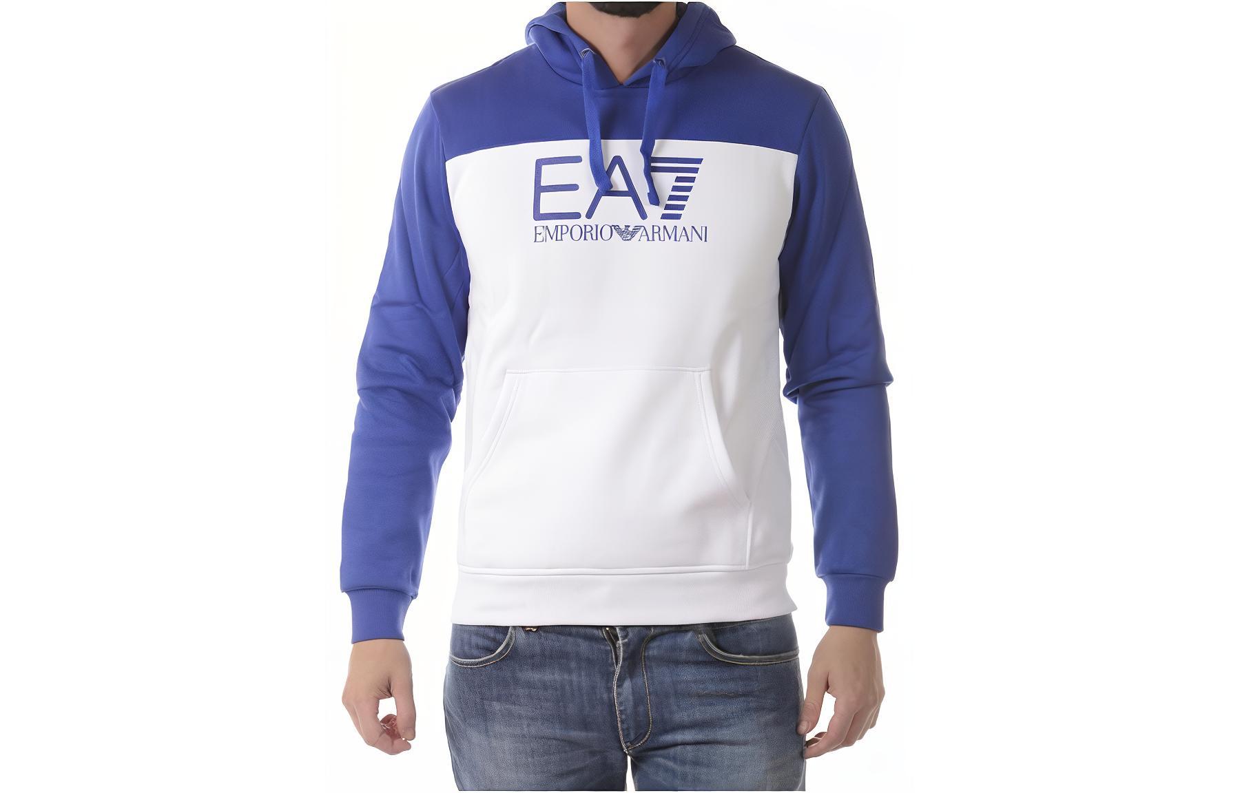 Emporio Armani EA7 White Pullover Colorblock Logo Sweatshirt 6YPM98-PJ07Z-1100