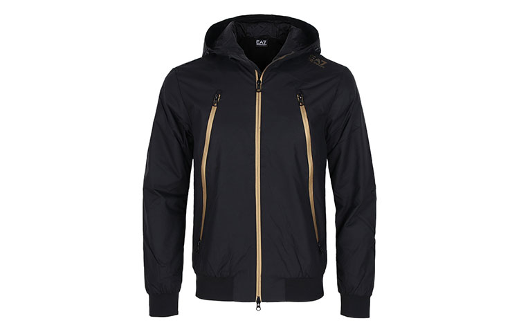 Emporio Armani EA7 Winter Fleece Hoodie Jacket Black Gold Warm Outerwear 6KPB08-PN27Z-0208