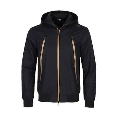 Emporio Armani EA7 Winter Fleece Hoodie Jacket Black Gold Warm Outerwear 6KPB08-PN27Z-0208
