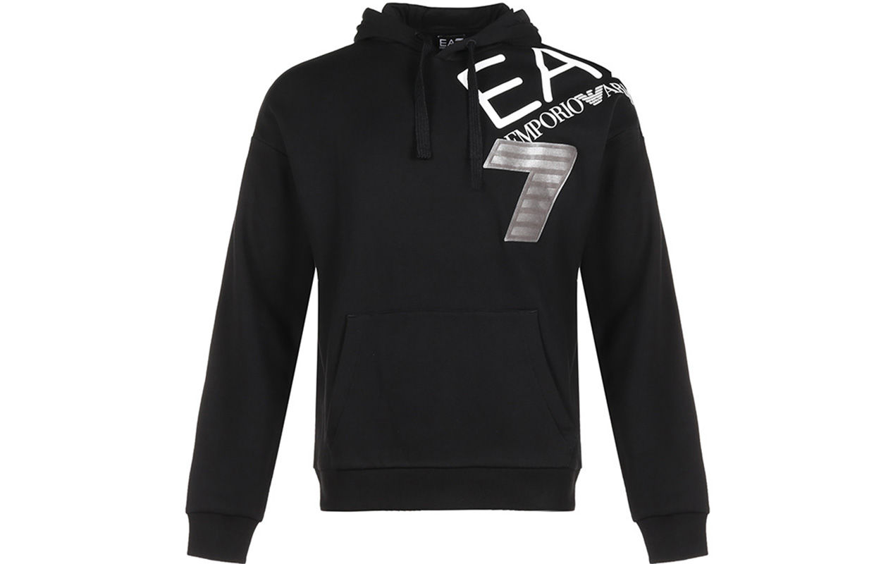 Emporio Armani EA7 Winter Hoodie with Large Logo Print - Black 6HPM32-PJ07Z-1200