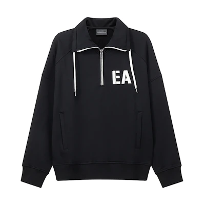 EMPORIO ARMANI EA FW22 Half-Zip Logo Print Sweatshirt Black. 6L1MM0-1JQNZ-0999