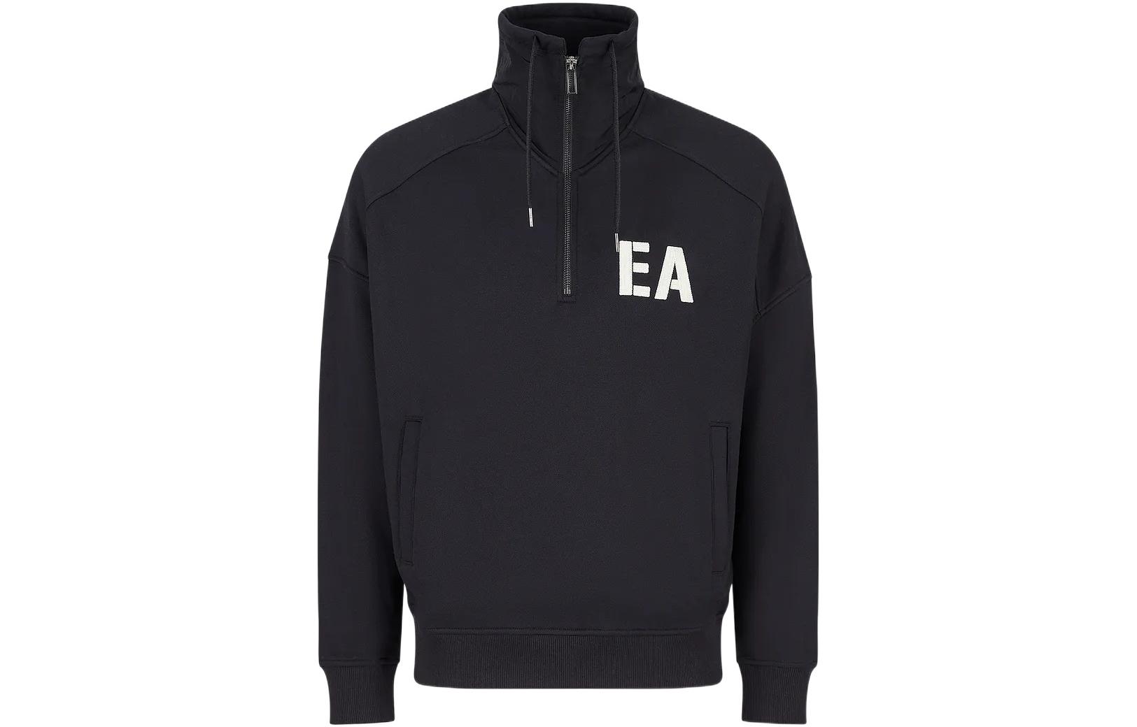 Emporio Armani EA FW22 Logo Half-Zip Oversized Sweatshirt Black Long Sleeve 6L1MM01-JQNZ1-0920