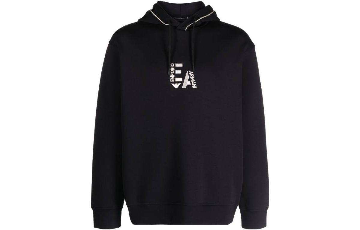 EMPORIO ARMANI EA FW23 Letter Print Pullover Hoodie Men’s Navy Blue. 6R1ME5-1JHSZ-09Q6
