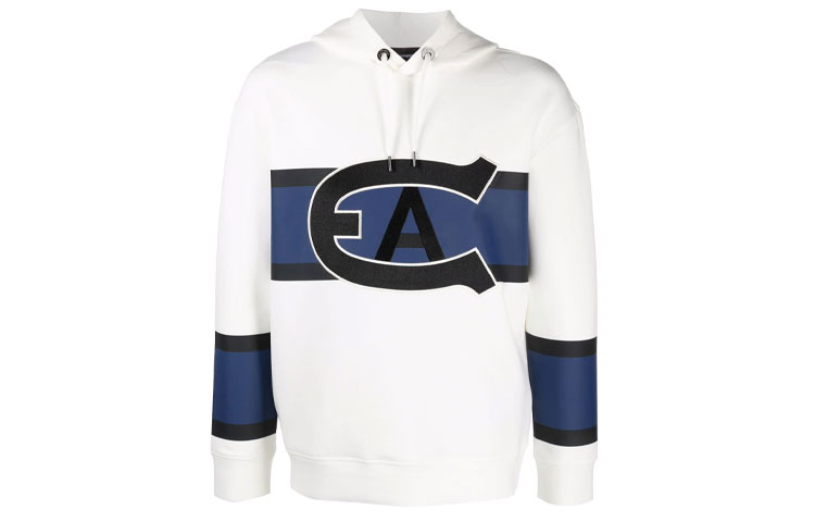 Emporio Armani EA FW2 Logo Print Color Block Hoodie White 6K1MA6-1JHSZ-0101