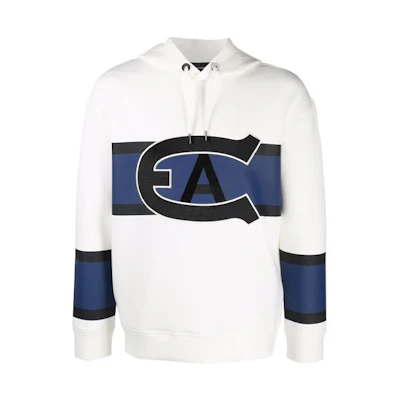 Emporio Armani EA FW2 Logo Print Color Block Hoodie White 6K1MA6-1JHSZ-0101