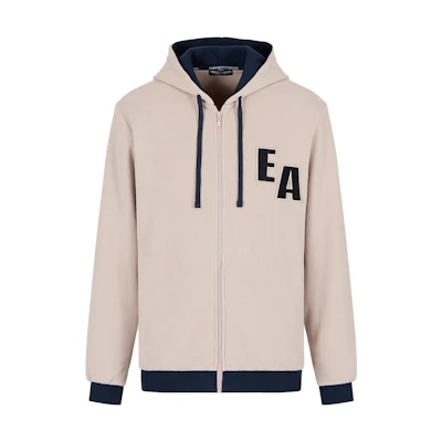 Emporio Armani EA Logo Patch Corduroy Hoodie Beige Mens 111650-3F586-10950