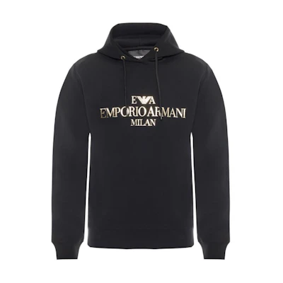 Emporio Armani EA Logo Print Black Hoodie for Men 6G1MP1-1JHSZ-0999