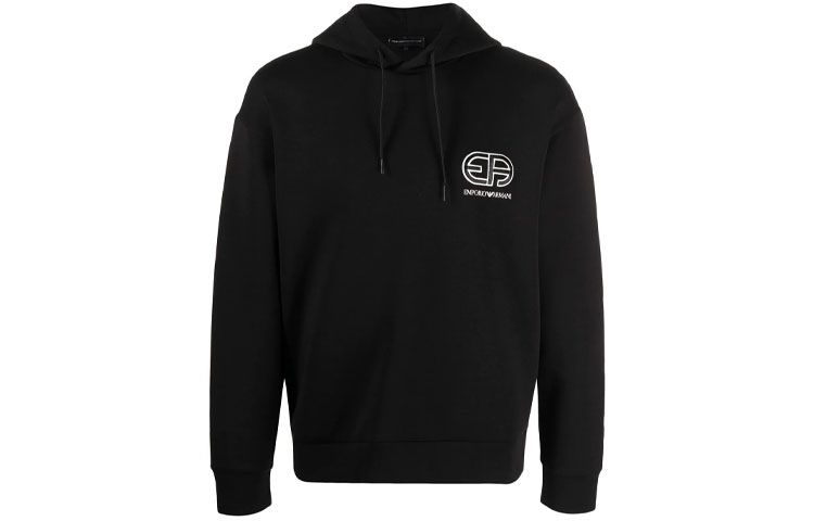 Emporio Armani EA Logo Print Black Pullover Hoodie for Men 3K1MG4-1JHSZ-0999
