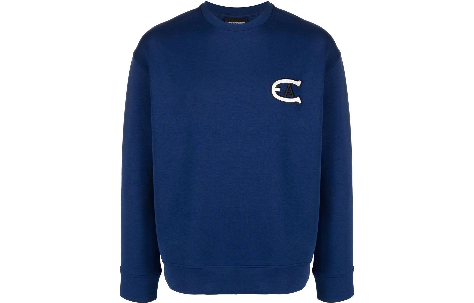 Emporio Armani EA Solid Logo Print Pullover Sweatshirt Men’s Blue 6K1MB6-1JHSZ-0938