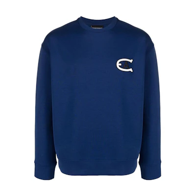 Emporio Armani EA Solid Logo Print Pullover Sweatshirt Men’s Blue 6K1MB6-1JHSZ-0938