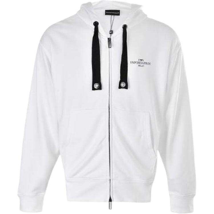 Emporio Armani EA SS21 Logo Print Zip Hoodie Jacket White 3G1BN4-JHUZ-0100