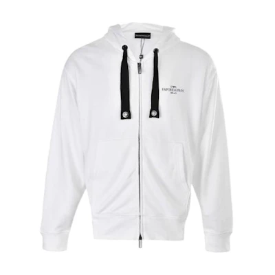 Emporio Armani EA SS21 Logo Print Zip Hoodie Jacket White 3G1BN4-JHUZ-0100
