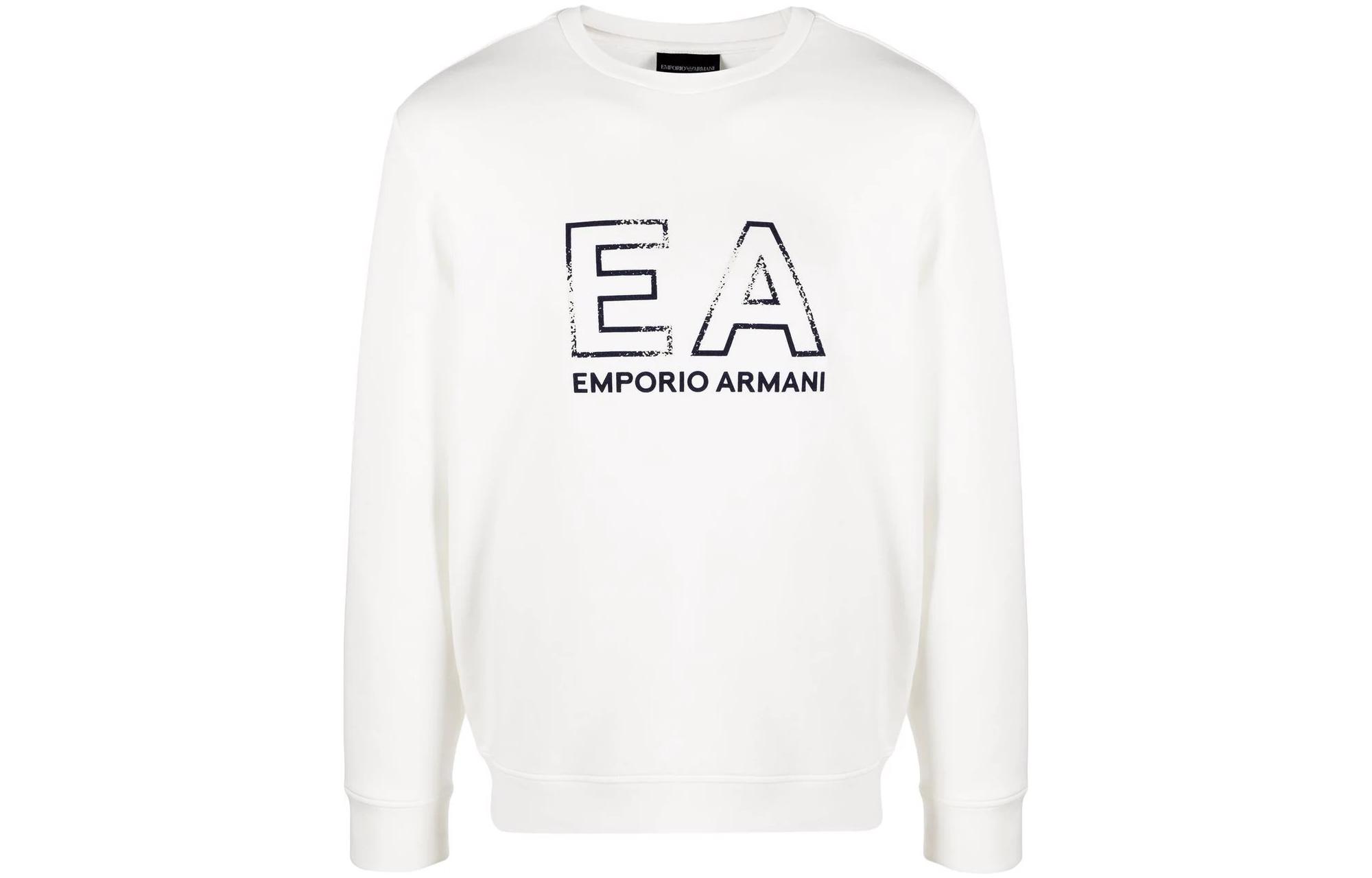 Emporio Armani EA SS22 White Distressed Logo Pullover Sweatshirt 3L1MFG-1JHSZ-0117